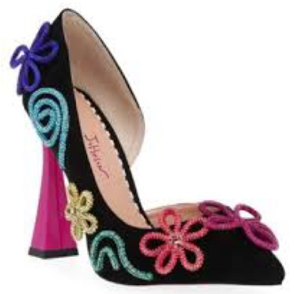 Betsey Johnson Black Heels with Multicolor Embellishments
